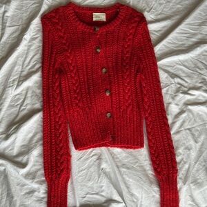 Doen Red Cable Knit Cardigan